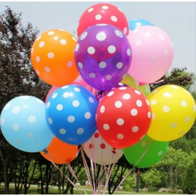 Balon tiup karet polkadot warna warni
