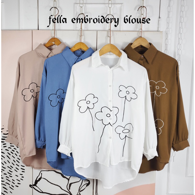 fella blouse - atasan kemeja bordir kantor fashion muslim