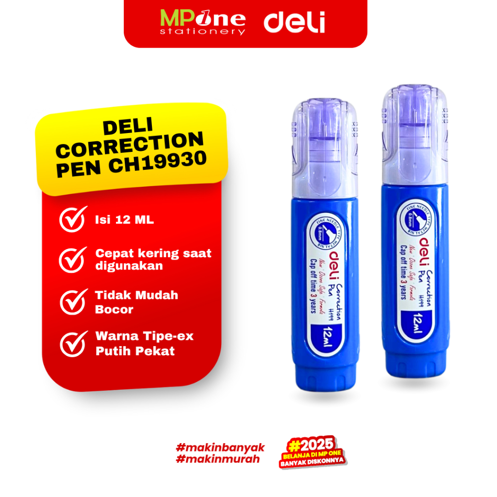 

Deli Correction Pen Cair CH19930 / Tipe-X Cair Putih 12ML / Correction Pen Tipex DELI H199