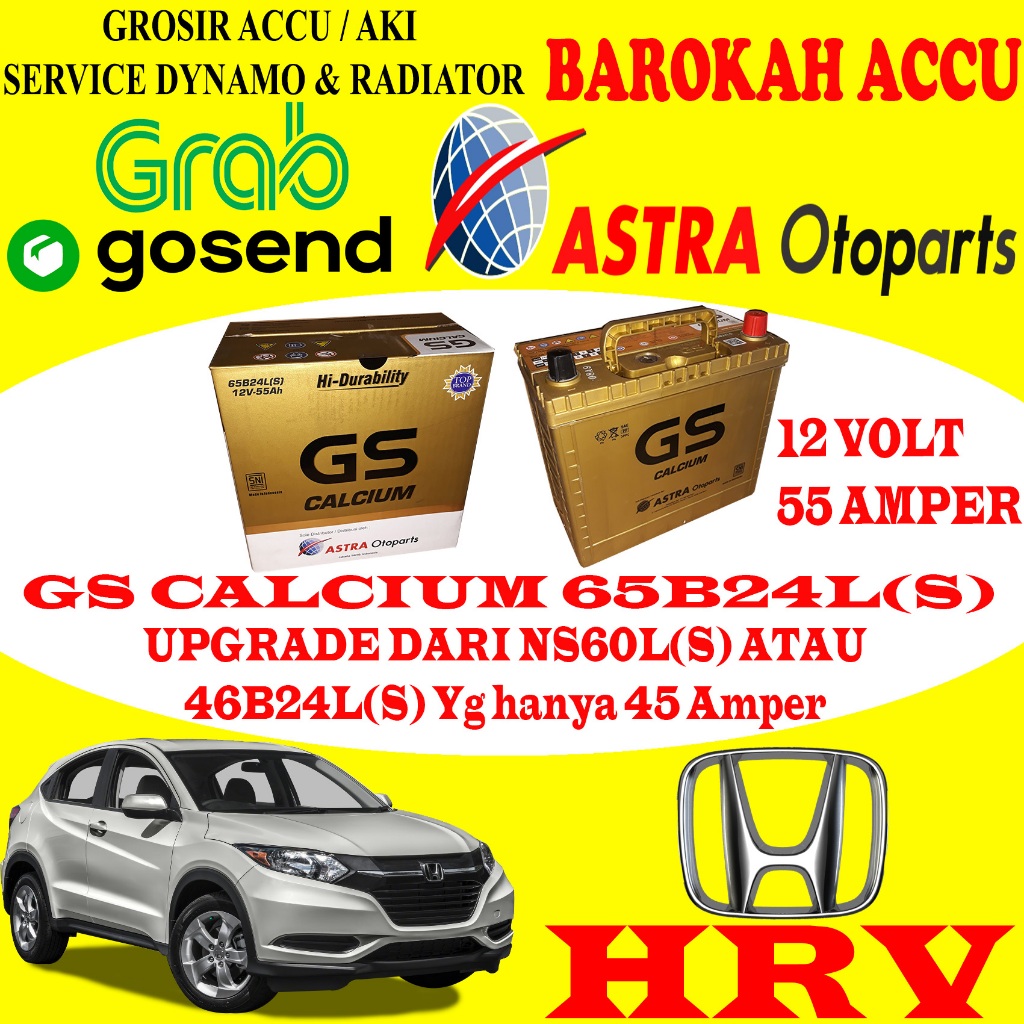 AKI MOBIL HONDA HRV GS CALCIUM 65B24L(S) / 65B24LS , 55 AH ASTRA OTOPARTS