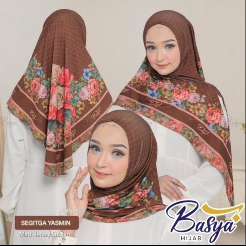 (BASYA SUBLIM) SEGITIGA PET YASMIN•hijab instan segitiga motif•kerudung instan dewasa pet•jilbab ins