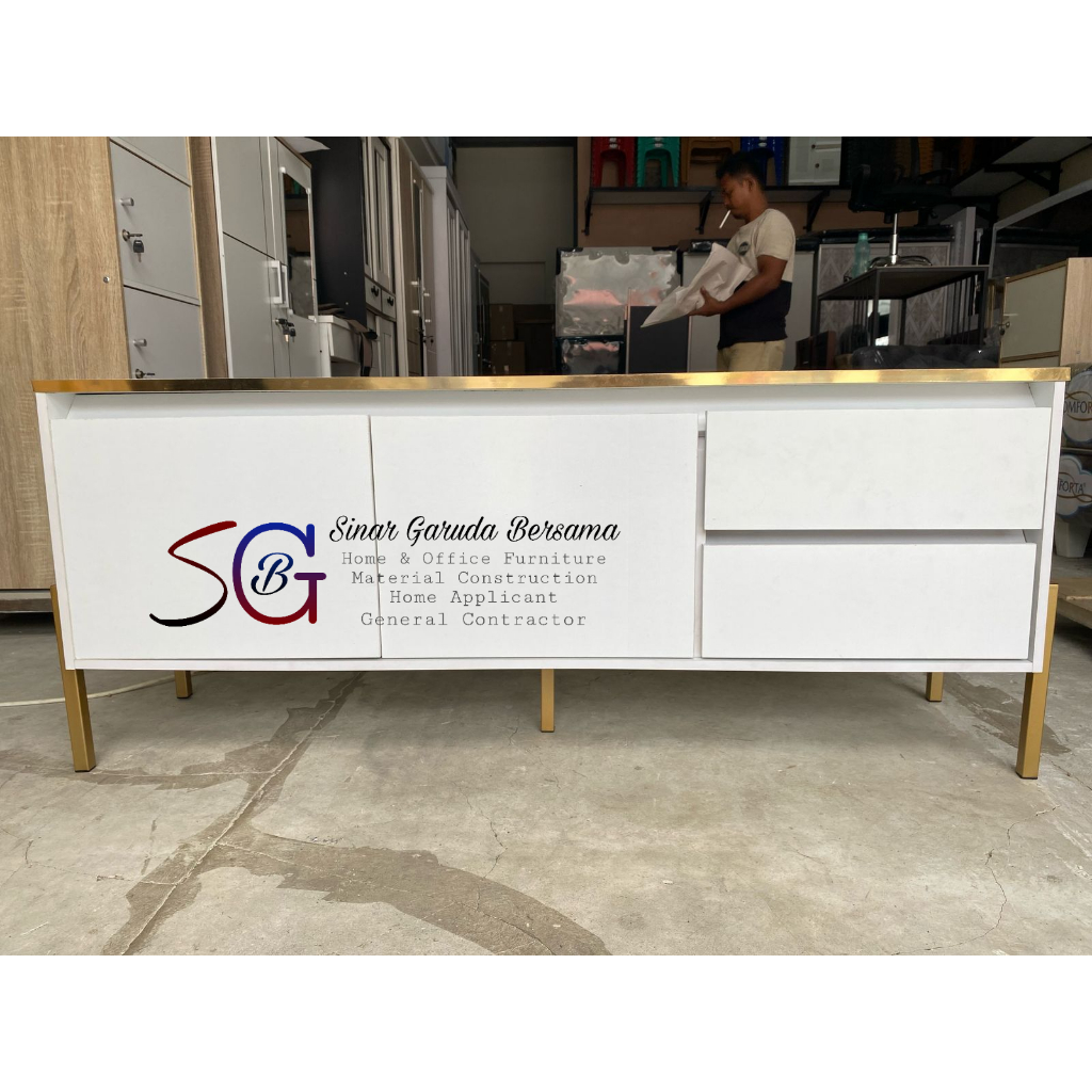 MEJA TV / LEMARI SERBAGUNA / LEMARI TV / LEMARI PENYIMPANAN / BUFFET CABINET BERLACI DAN KAKI BESI G