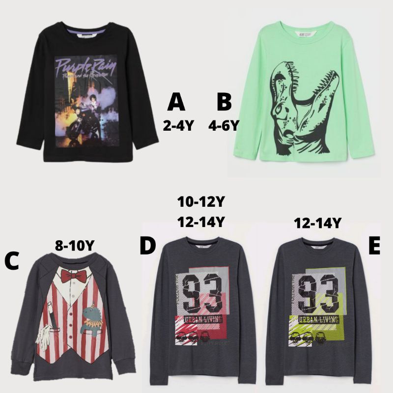 kaos anak laki hnm - lengan panjang - 2 4 6 8 10 12 14 tahun