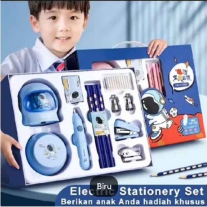 

11 in 1 Elektrik Rautan Penghapus Vacuum Pensil Perkakas Belajar Anak Kado Electric Stationery Set to