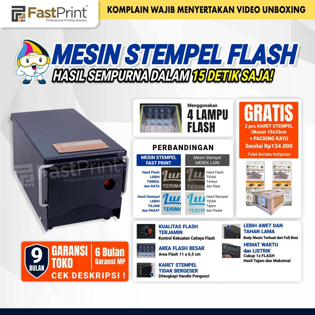 

Mesin Stempel Flash Premium 4 lampu Full Plat Besi