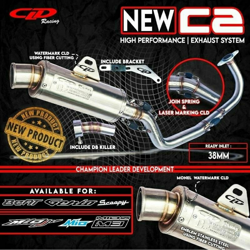 Knalpot Racing Mio,Beat,Scoopy,Mio M3,Mio J,Genio,Xeon Rc/Gt Type New C2 by CLD Racing Original