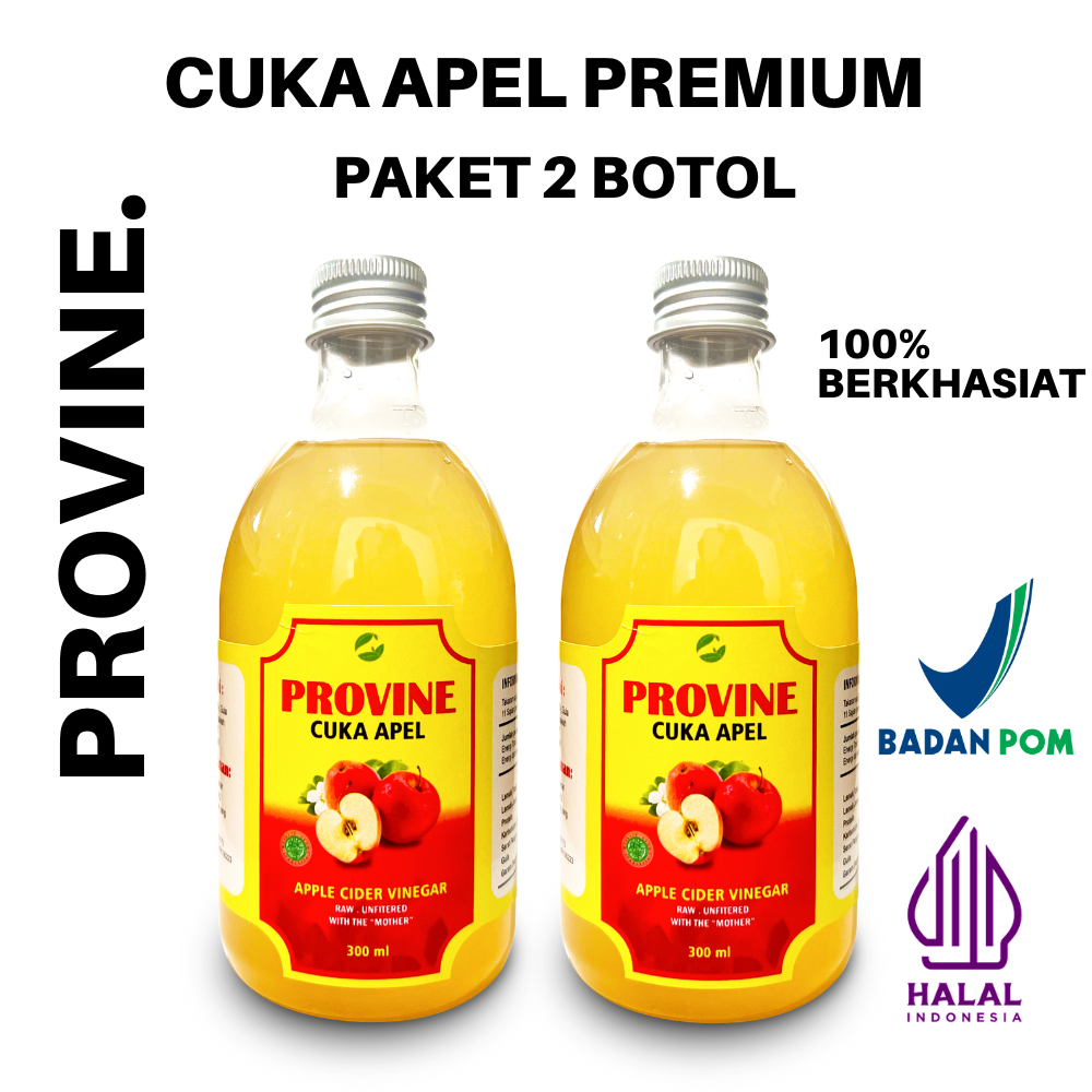 

PAKET 2 BOTOL PROVINE CUKA APEL PREMIUM HALAL dan Sudah BPOM Apple Cider Vinegar With Mother
