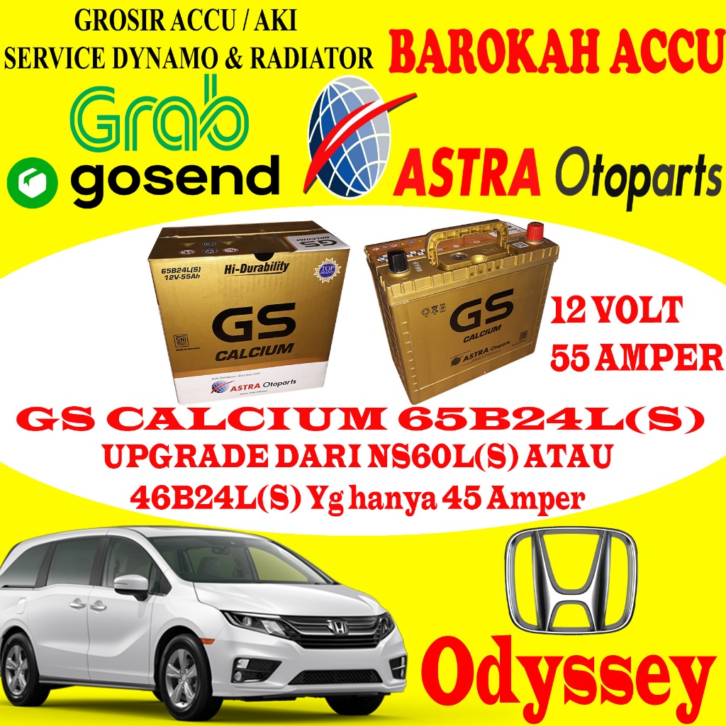 AKI MOBIL HONDA ODYSSEY GS CALCIUM 65B24L(S) / 65B24LS , 55 AH ASTRA OTOPARTS