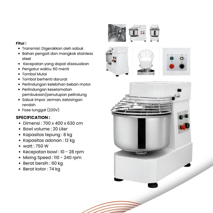 GETRA Spiral Mixer Heavy Duty Getra LB20 / Getra LB 20/Spiral Mixer 20 Liter