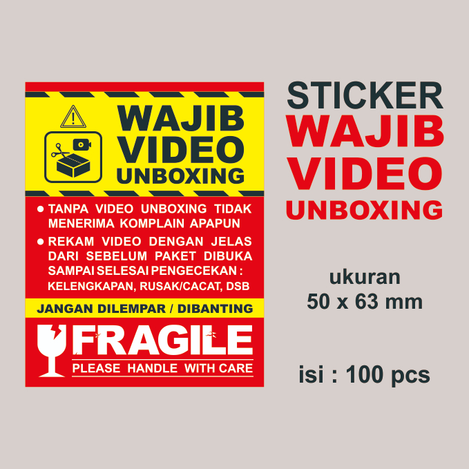 

STICKER WAJIB VIDEO UNBOXING FRAGILE (100 pcs) UK. 5 X 6,3 cm