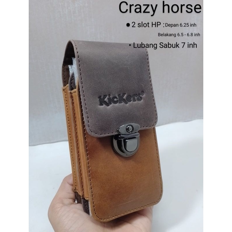 Dompet Hp Pinggang Pria Double Slot Kulit Crazy Horse asli