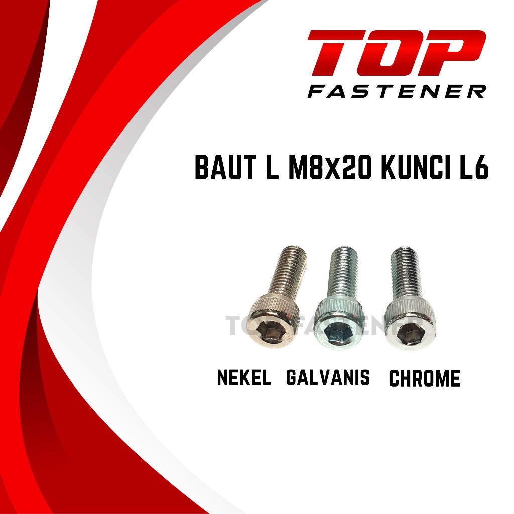 BAUT L M8X20 KUNCI L6 8X20 8MM DRAT 12 NEKEL CHROME GALVANIS PUTIH