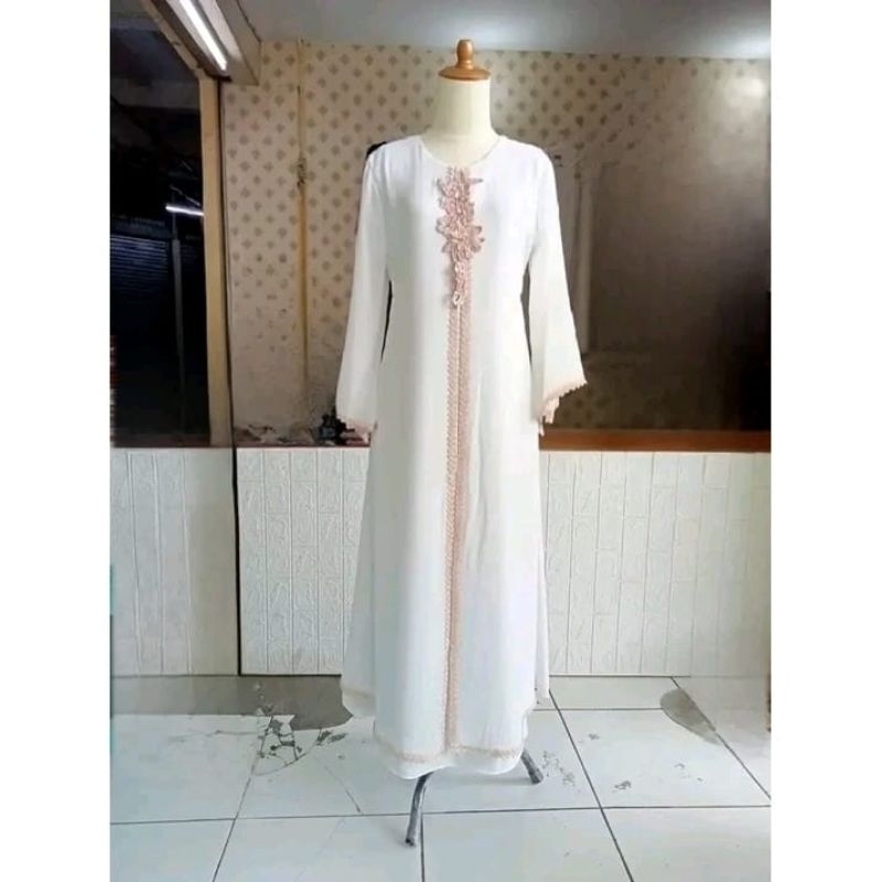 baju gamis Wanita putih tulang Baju Gamis abaya Dress baju lebaran busana