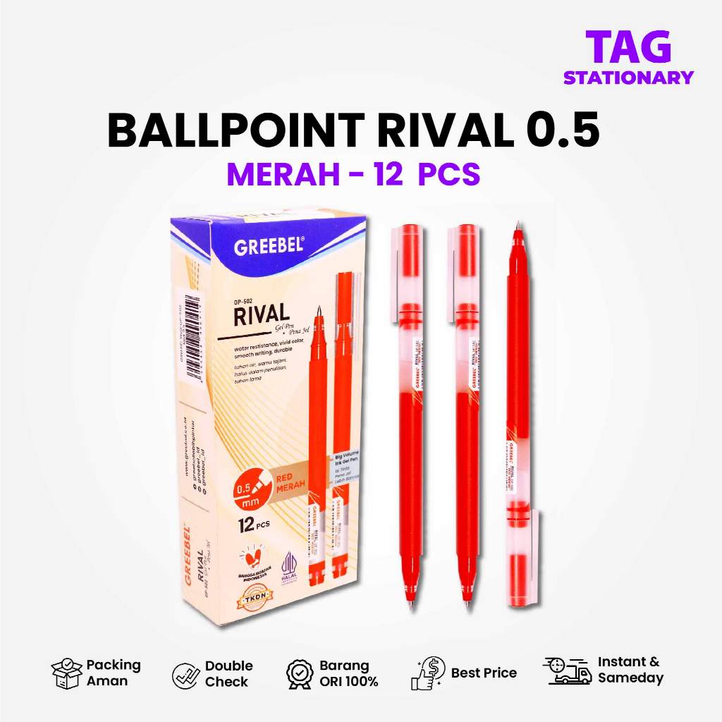 

GREEBEL PULPEN GEL / Gel Pen Rival GP-502 0.5 Merah (12PCS/SET) / Ballpen Gel Ballpoint Bolpen Bolpoin Pena Gel / Timur Agung Grosir