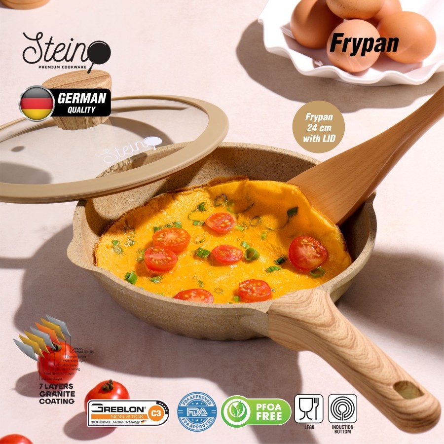 STEIN Cookware Diamond 2 Fry Pan Panci Penggorengan Anti Lengket 24cm + Tutup BATAM