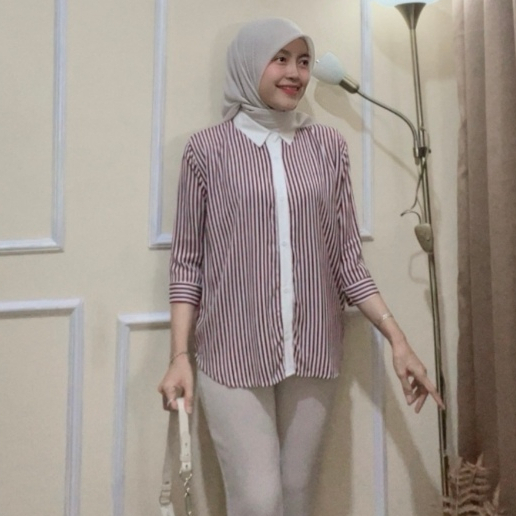 Atasan Wanita Salur Kombinasi Rayon Oversize / Kemeja Salur Wanita Jumbo