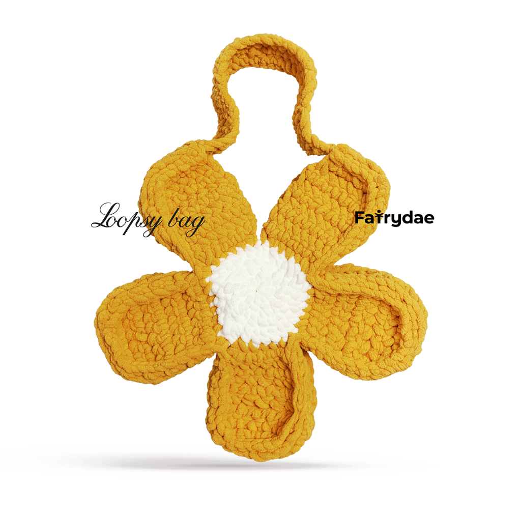 Loopsy Bag Yellow Mustard  - Flower Crochet Bag - Tas Crochet Bunga