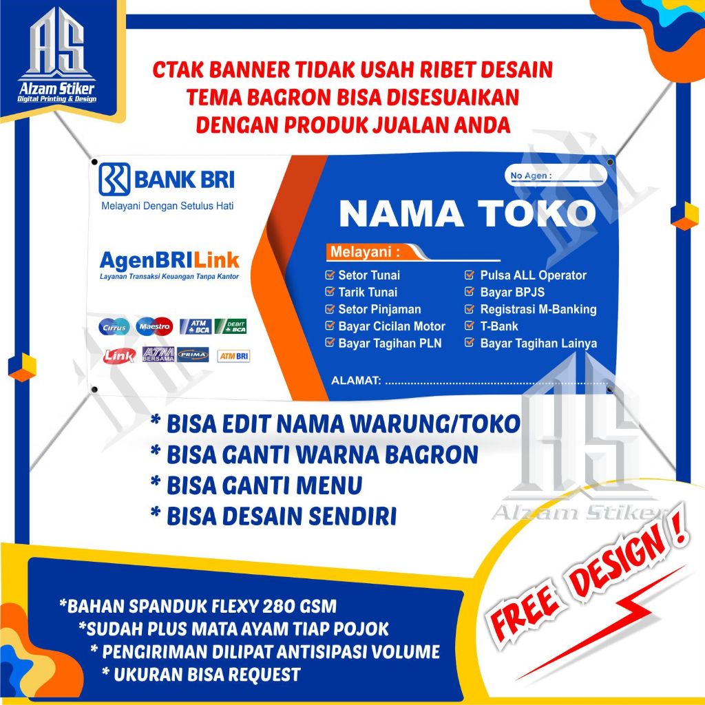 Spanduk Toko Brilink Banner Agen Briling Warung Backdrop Dagang Promosi Jualan usaha Cetak X Benner 