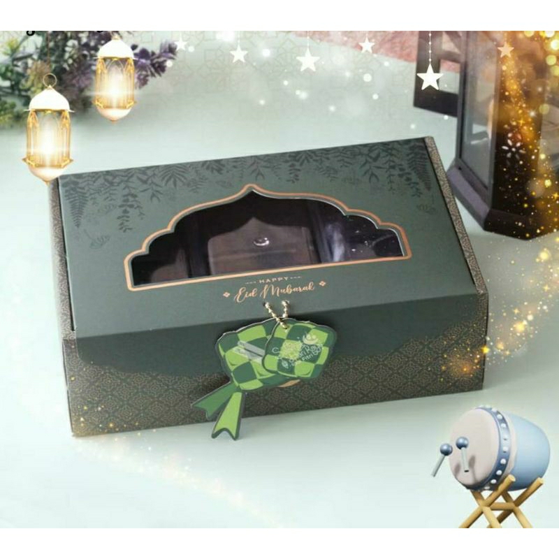 

Box Hampers Lebaran Dus Idulfitri Hijau Ketupat Muat 3 Toples Ht901