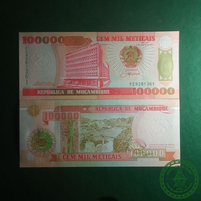 Uang Kuno 100000 Meticais Mozambik Tahun 1993 (Uang ini sudah tidak berlaku, hanya untuk koleksi)