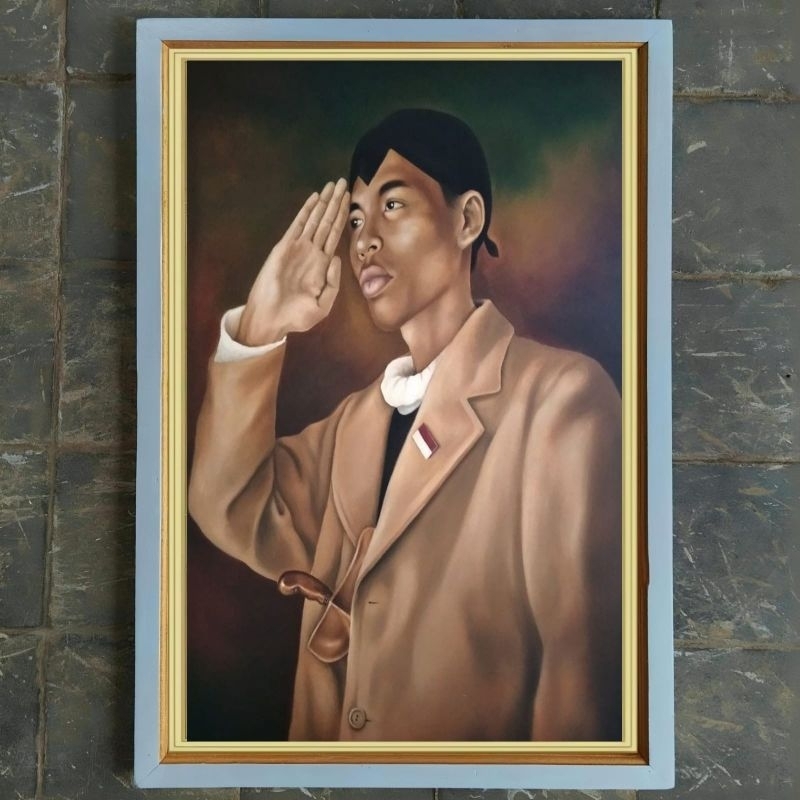 hiasan dinding lukisan cetak jendral Sudirman Soedirman plus figura ukuran 85*55