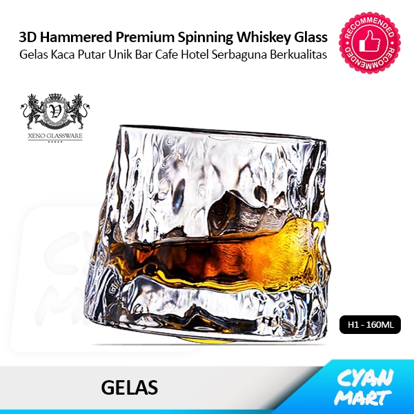 Gelas Kaca Unik Bar Cafe Restoran Hotel Hammered 3D Spinning Glass - H1 - 160ml