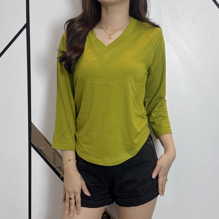 Zivana Vneck Top Lengan 7/8 | Kaos Vneck Wanita | Atasan Wanita Lengan 7/8 | Atasan Wanita Adem