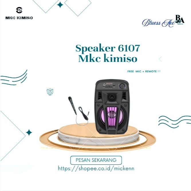 MKC KIMISO Speaker Bluetooth Bass Besar Speaker Bluetooth 6107 Portable Ukuran 6.5 Inch Free Mic