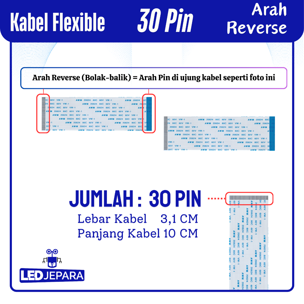 KABEL FLEXIBLE 30 PIN 10 CM 1MM  REVERSE