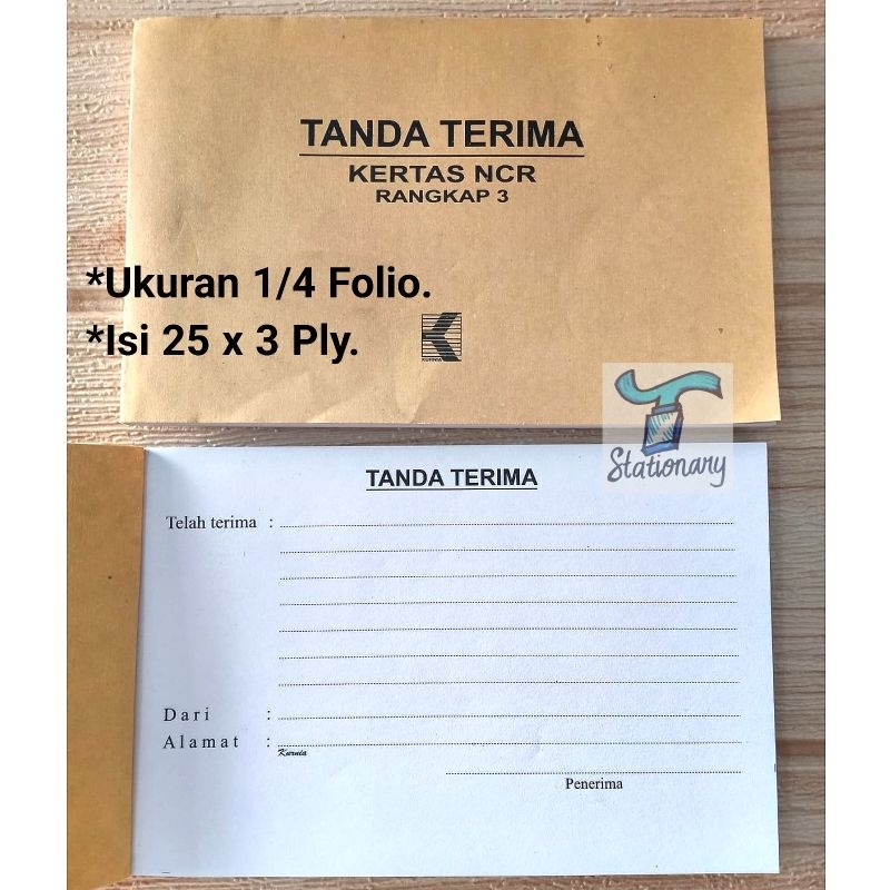 

Buku Tanda Terima Tanpa "Rp." (1/4 Folio), 3 Rangkap.