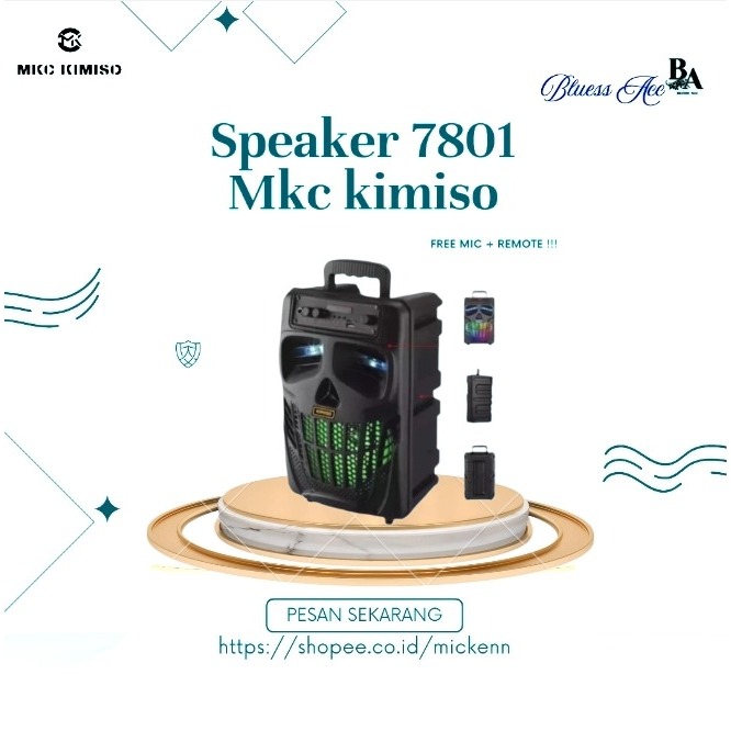 Speaker Bluetooth Speaker Portable 8,8Inchi MKC KIMISO-7801 Bonus Microphone Salon Aktif Super Bass