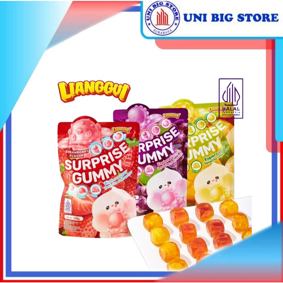 

Lianggui Surprise Gummy Strawberrry | Grape | Mango Candy 108 gr Permen