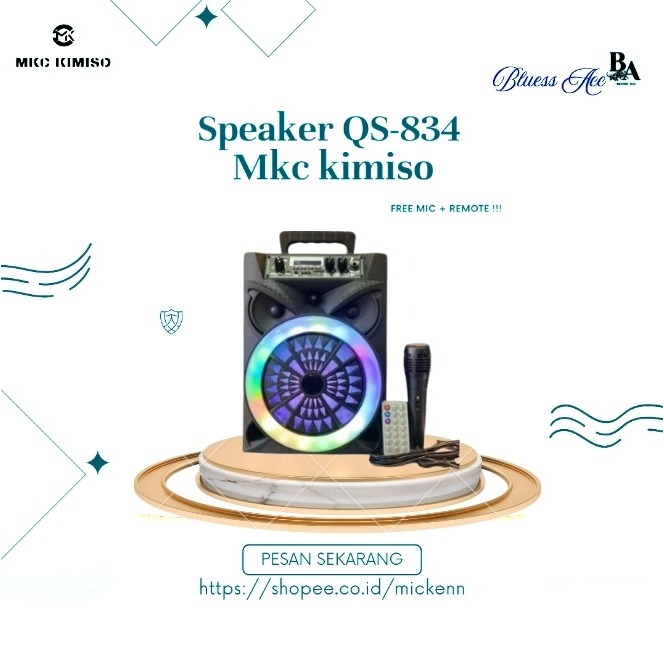 MKC KIMISO Speaker Bluetooth Karaoke QS-834 Portabel Bluetooth Daya Tinggi Free Mikrofon
