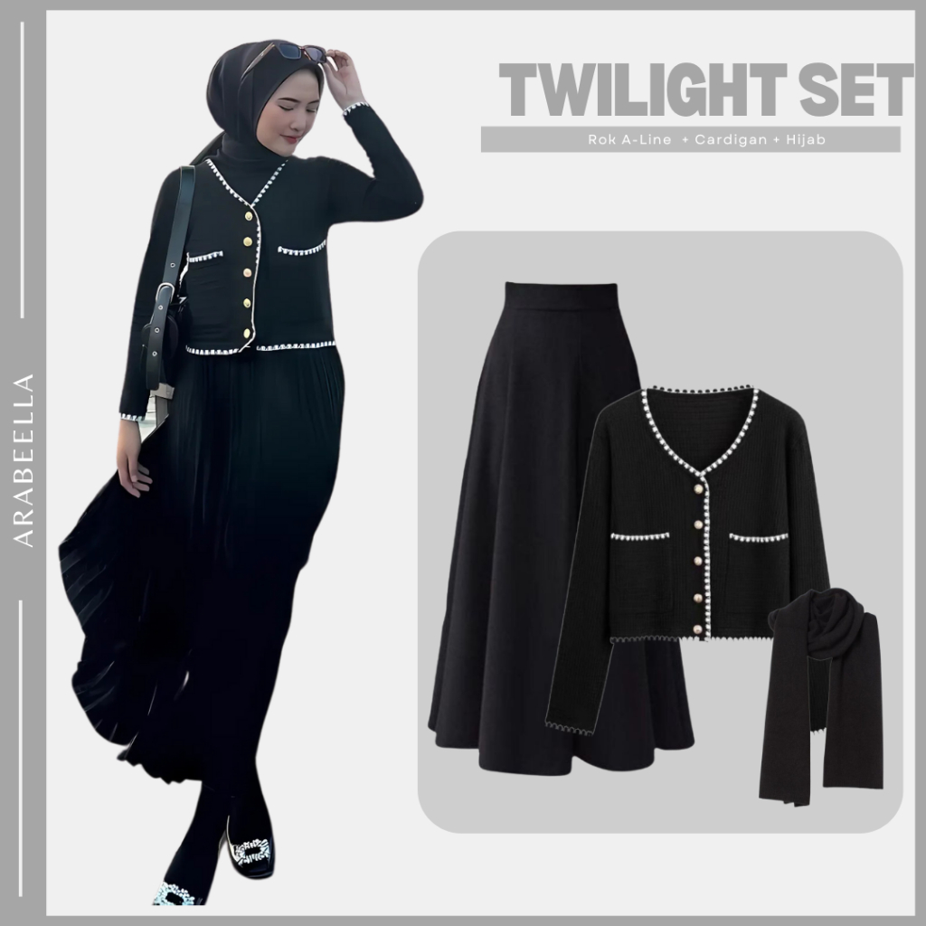 Setelan Wanita Twillight / Rok Scuba / Cardigan Korea / Pashmina Jersey / Outfit Hijab/ Oneset Korea