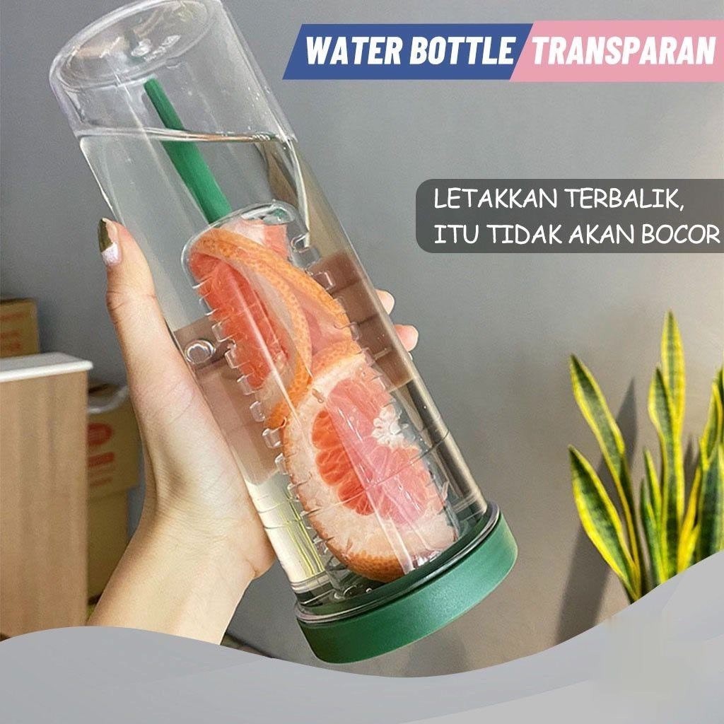 Botol Minum Infused Buah 1 Liter Transparan Sedotan Lipat / Botol Minum Infused Water Fruit Tumblr T
