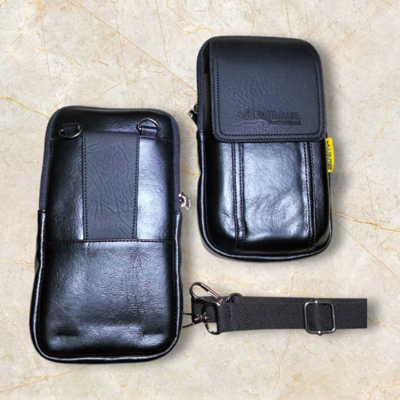 Tas selempang/pinggang HP mini multifungsi pria warna Hitam