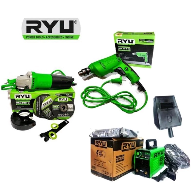 BISA COD PAKET HEMAT 3 ITEM RYU Mesin Las 450 Watt 120A Trafo Las + Ryu Mesin Gerinda 4 inch + Bor R