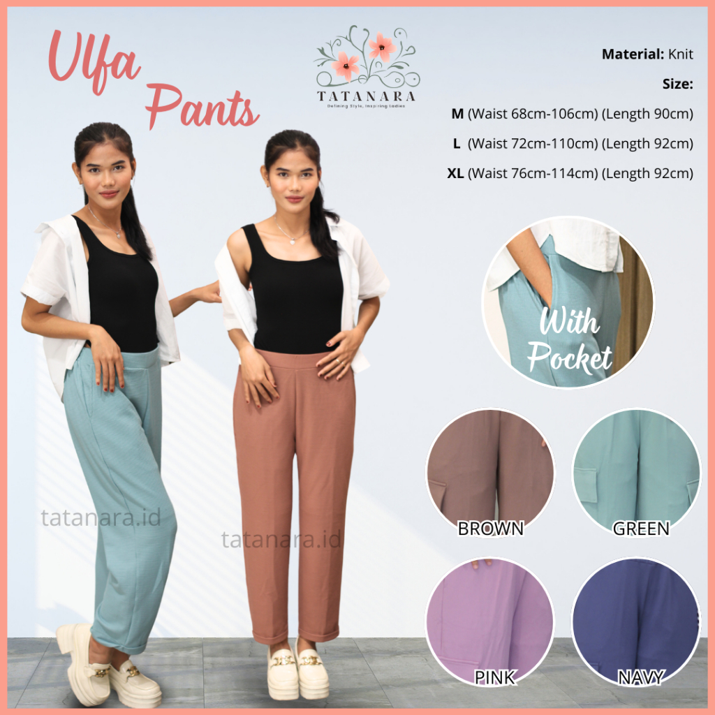 Ulfa Pants -Waffle Baggy Pants / Knit Baggy Pants Premium / Knit Highwaist Pants Wanita / Celana Bag
