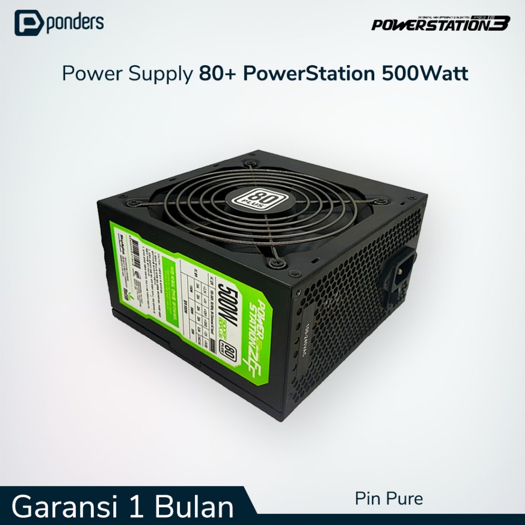 PSU 500 Watt 80+ / PowerSupply 500Watt 80+ Merk PowerStation Pin Pure