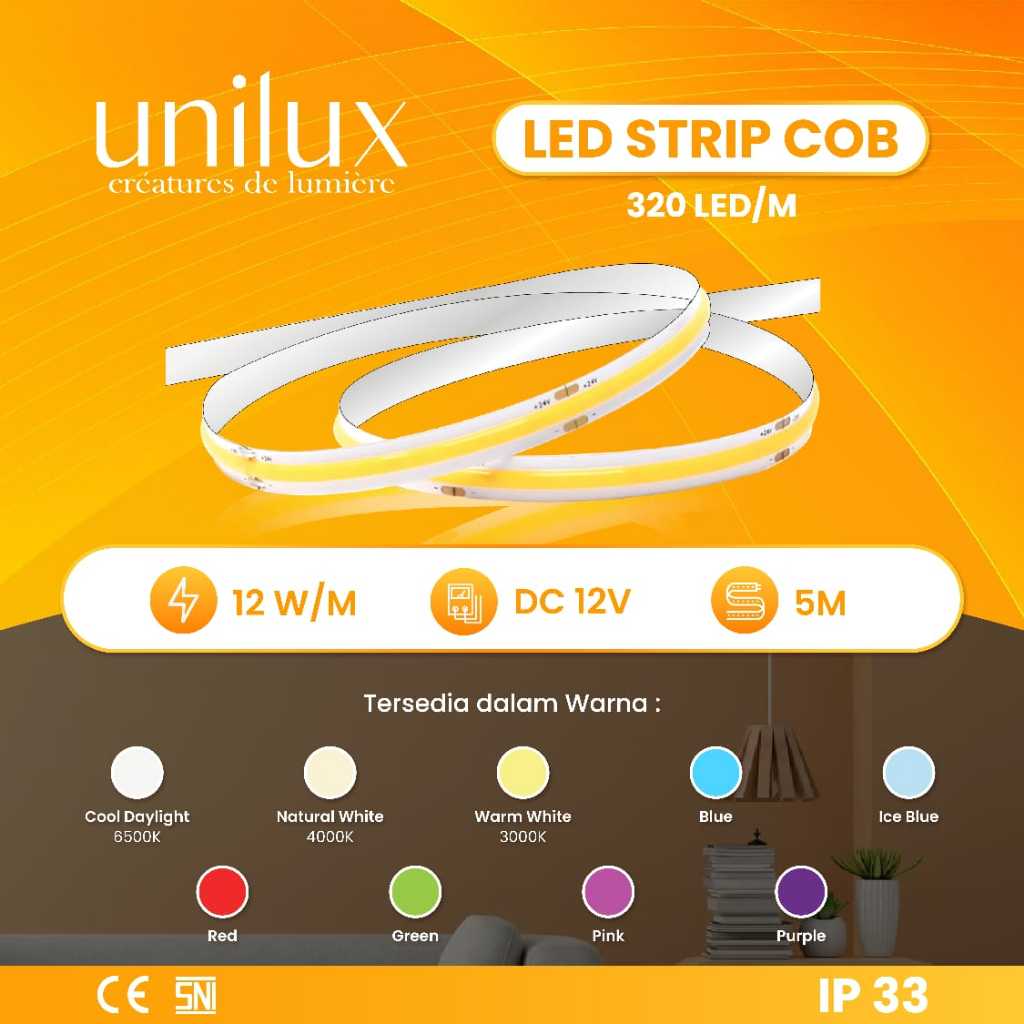 UNILUX LED STRIP LIGHT COB DC 12V LAMPU LED STRIP UNILUX COB DC 12Volt