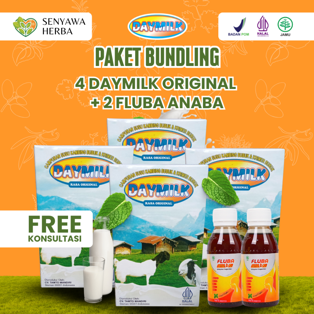 

Paket Bundling 4 Box Susu Kambing Etawa Daymilk Premium Original + 2 Botol Madu Herbal Fluba Anaba