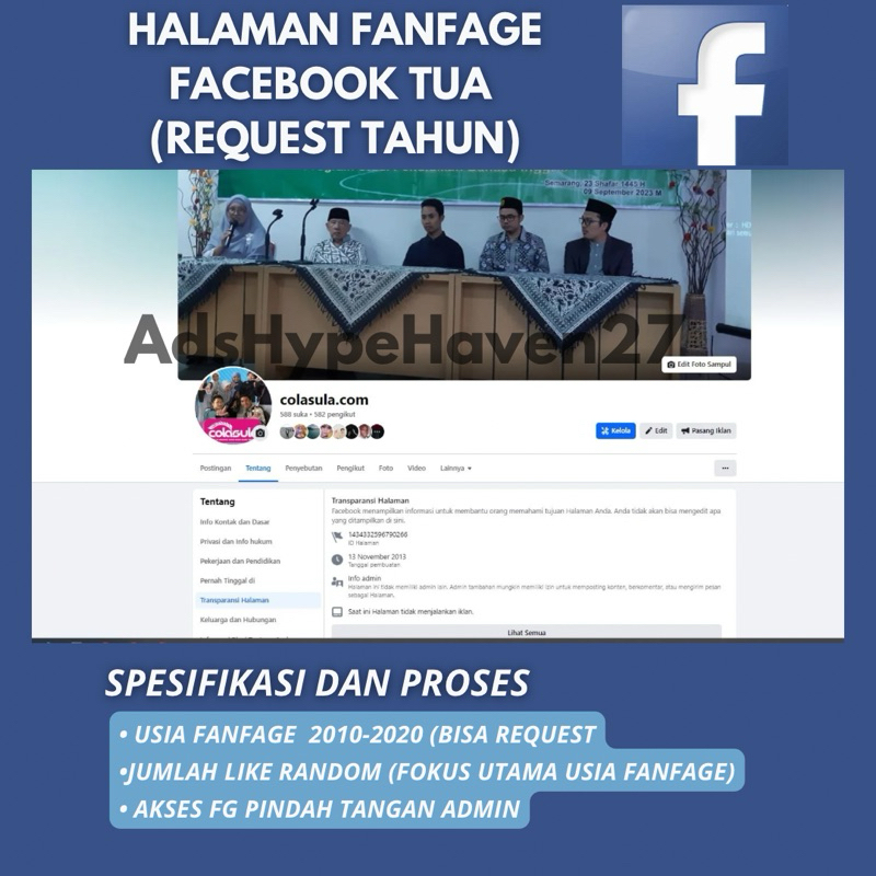 Halaman Fanspage Facebook Tua/Old 2010-2019 Termurah Terpercaya