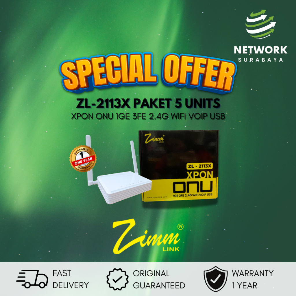 ZIMMLINK XPON ONU ZL-2113X Support ONT EPON & GPON 1GE 3FE 2,4G Wifi VOIP (5 UNITS ECONOMICAL PACKAG