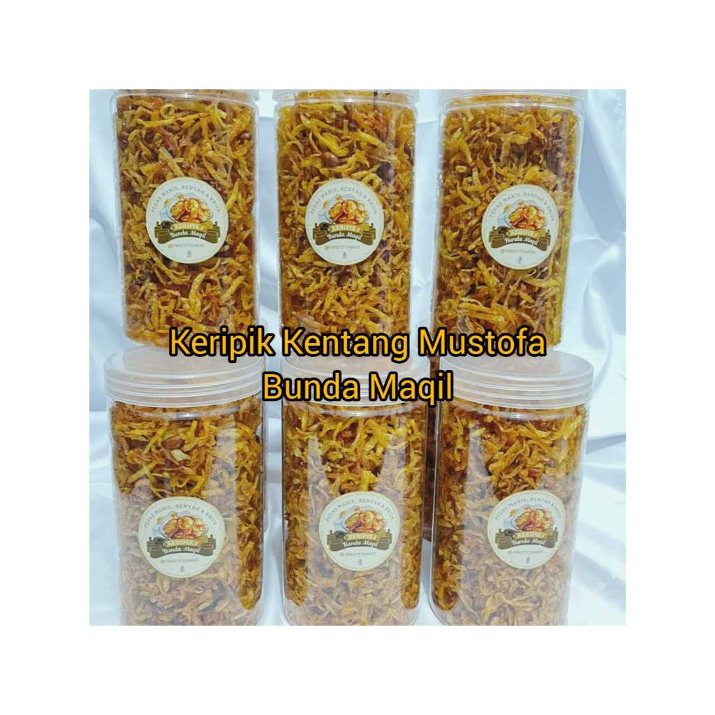 

Keripik Kentang Mustofa (Kenmus) Bunda Maqil Rasa Pedas Manis 330Gr Toples 1000ml