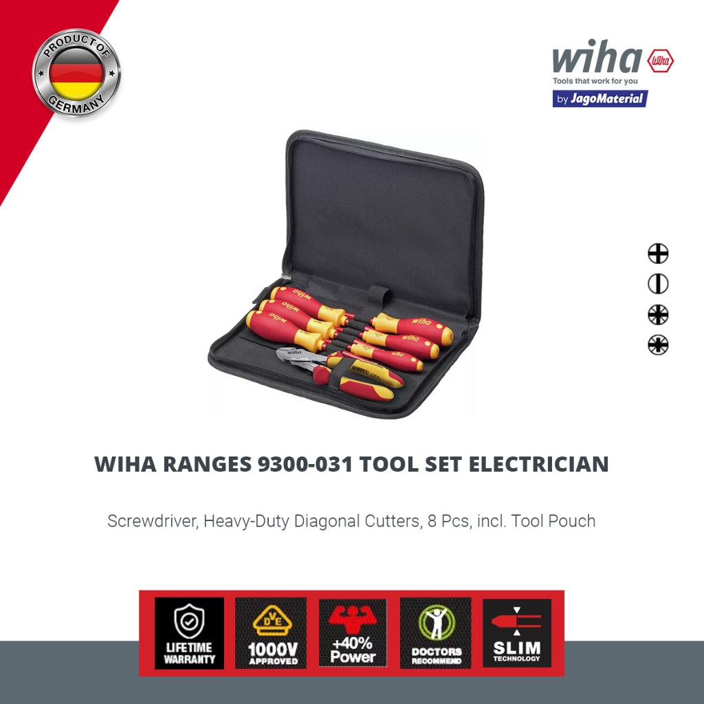 Wiha Insulated Ranges 9300-031 Tool Set Electrician - Obeng & Tang Insulasi