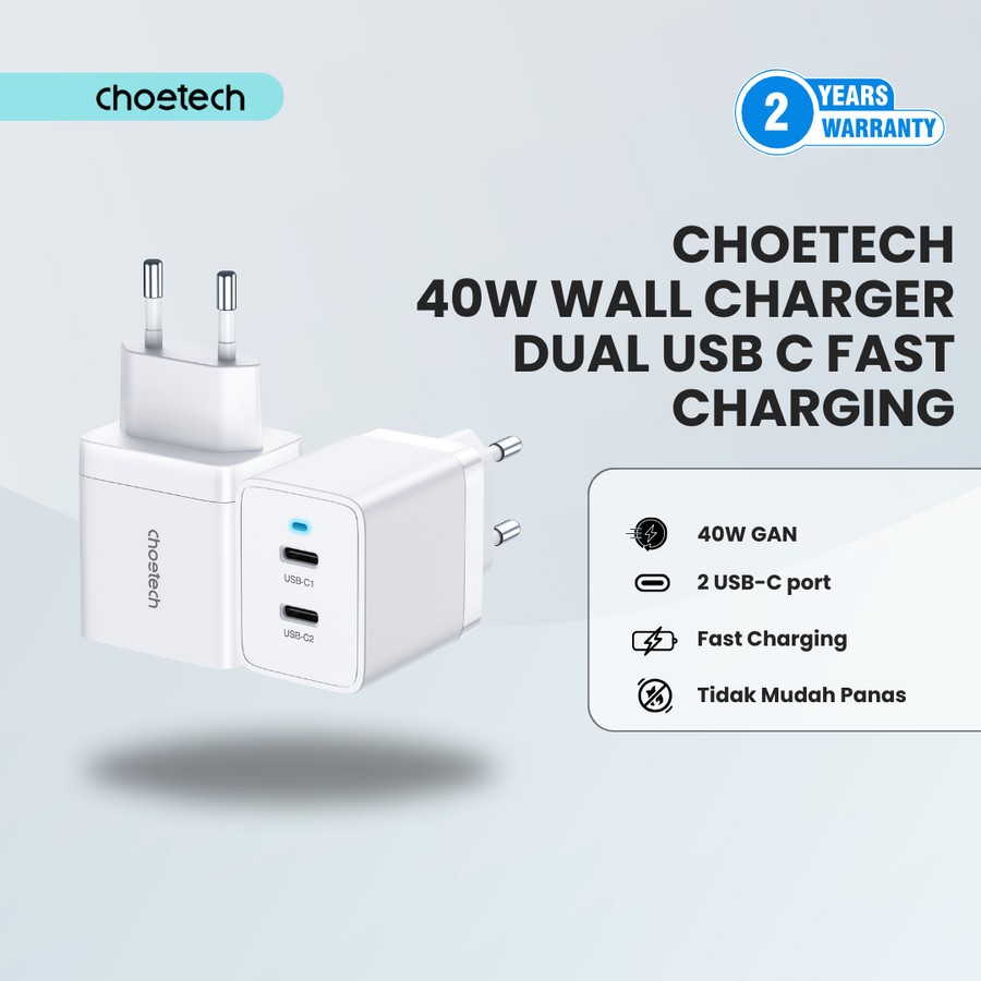Choetech Dual Type C PD40W wall charger