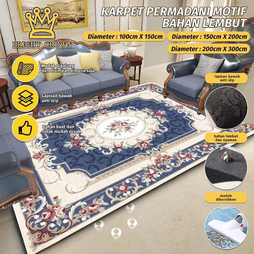 Bright Crown BELI LOKAL Karpet Lantai Ruang Tamu 100x150cm 150x200cm 200x300cm Polyester AntiSlip