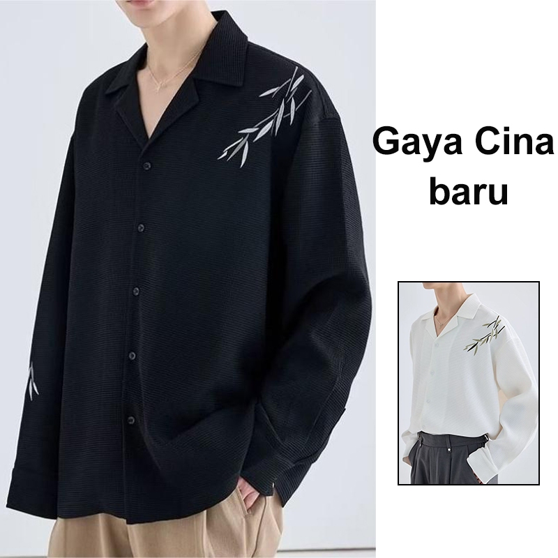 (HQL)Kemeja pria lengan panjang/korean style/lengan panjang/oversize/putih/Hitam/pakaian/kemeja pria
