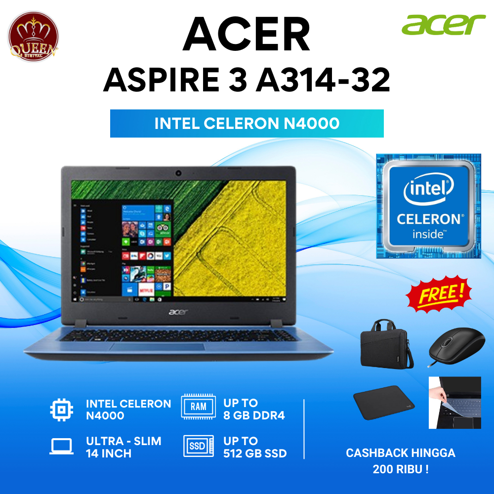 ACER ASPIRE 3 A314-32 | INTEL CELERON N4000 | 8GB RAM | SSD 512GB | 14 INCH