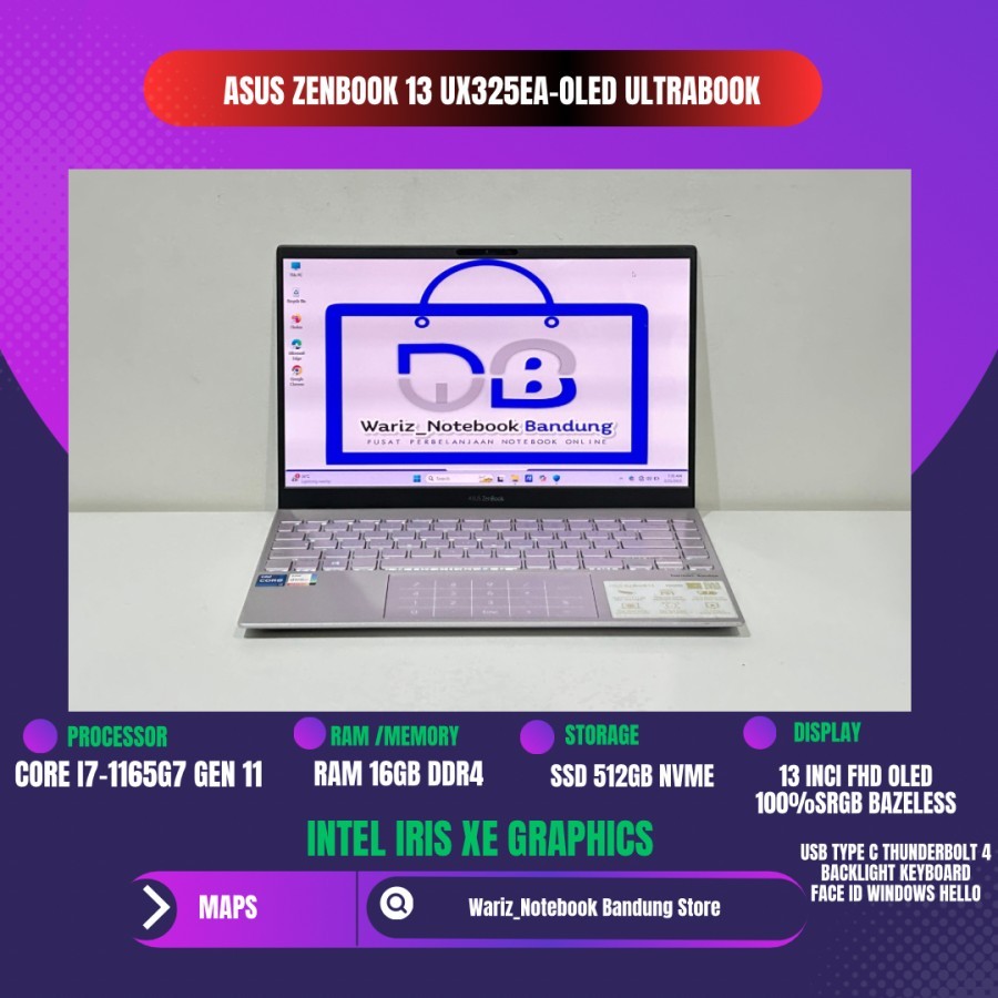 ASUS ZENBOOK 13 UX325EA-OLED CORE I7-1165G7 RAM 16GB SSD 512GB 13inci OLED